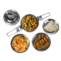Sumeet Silver Stainless Steel 3 containers with 1 Lid and 1 Plate image 1