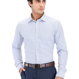 Park Avenue Blue Slim Fit Striped Shirt image 1