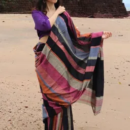 Chidiyaa Handwoven Cotton Mauve Rainbow Saree image 1