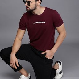 WROGN Men Maroon Typography Printed Slim Fit Pure Cotton Casual T-shirt-picture-23