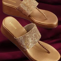 Mochi Women's Antic Gold T-Strap Wedges image 1