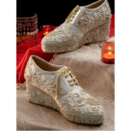 NR BY NIDHI RATHI Women Blue Embellished Wedge Heels-picture-22