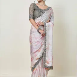 Soch Pink Printed Saree With Unstitched Blouse image 1