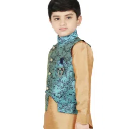 SG Yuvraj Kids Turquoise Floral Print Nehru Jacket image 3