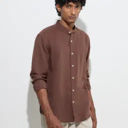 Ascot by Westside Dark Brown Relaxed-Fit Linen-Blend Shirt-picture-30