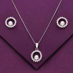 Kai Jewel Sterling Dainty Diamante Pearl Pendant with Chain & Earrings Set for Women-picture-36