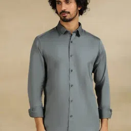 JadeBlue Grey Cotton Slim Fit Shirt-picture-21