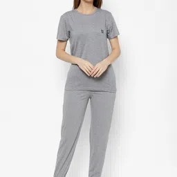 VIMAL JONNEY Women Grey & Black Solid Night suit-image-75