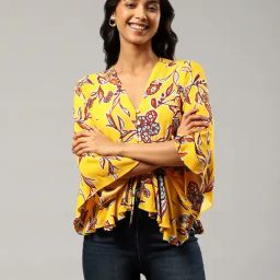 Label Ritu Kumar Yellow & Brown Floral Print Top-picture-0