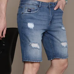 The Roadster Lifestyle Co. Men Slim Fit Washed Distressed Denim Shorts-picture-34