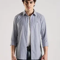 Calvin Klein Jeans Navy Cotton Slim Fit Striped Shirt-image-54
