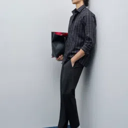 WES Formals by Westside Black Checkered Slim-Fit Cotton Shirt image 3