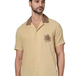 celio celio* Light Brown Regular Fit Embroided Cotton Shirt-picture-20