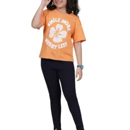 Cantabil Girls Orange Printed T-Shirt-image-30