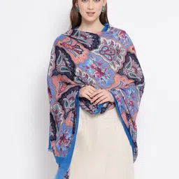 SHINGORA Women Blue & Orange Printed Woolen Shawl-image-22