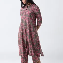 Diza by Westside Taupe Leaf Design A-Line Kurta image 3