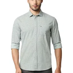 Basics Frosty Green Cotton Slim Fit Printed Shirt-image-75