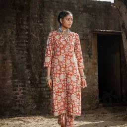 Akiso Brick Red Block Printed Straight Kurta On Yoke And Straight Pants Set ( Set Of 2 )-image-28