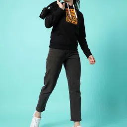 Campus Sutra Black Cotton Graphic Print Sweatshirt image 4