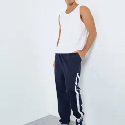 Styli Navy Cotton Relaxed Fit Striped Joggers image 3