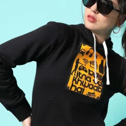 Campus Sutra Black Cotton Graphic Print Sweatshirt image 3