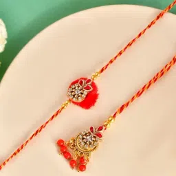 Aapno Rajasthan Red Traditional Handcrafted Casual Rakhi with Roli Chawal & Greetings Card-image-36