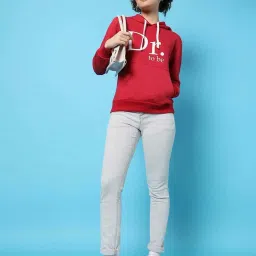 Campus Sutra Red Cotton Graphic Print Sweatshirt image 4