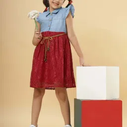 TeenTrums Girls Red & Blue Lace Party Dresses-picture-16