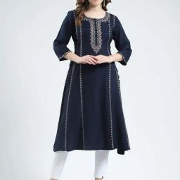 Monte Carlo Navy Regular Fit Embroidered Kurta-image-94