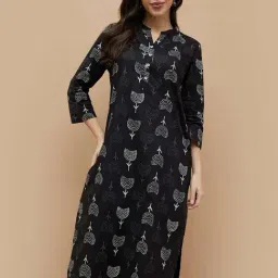 Melange By Lifestyle Black Cotton Regular Fit Printed Kurta-picture-32