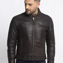 Teakwood Leathers Men Brown Solid Lightweight Biker Jacket-image-48