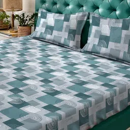 Klotthe Green & White Printed 400 TC Cotton King Bedsheet Set 2.50 m x 2.25 m image 4