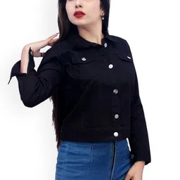 S.A.F CREATION Women Geometric Cotton Lightweight Denim Jacket with Embroidered image 3