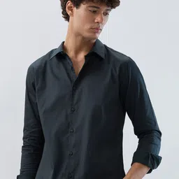 HERE&NOW Men Solid Spread Collar Cotton Casual Shirt-picture-28