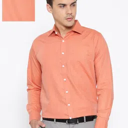 Shaftesbury London Men Orange Smart Slim Fit Solid Formal Shirt-image-96