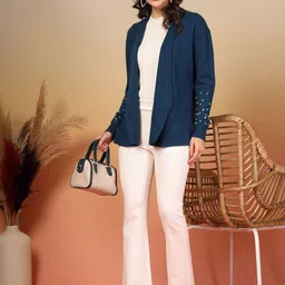 The Roadster Lifestyle Co Juelle Embellished Woolen V-Neck Open Front Longline Shrug image 2