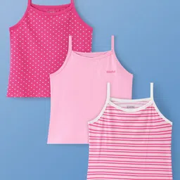 Pine Kids Cotton Lycra Sleeveless Solid Slips With Stripes & Polka Dot Print Pack of 3 (Color May Vary)-image-66