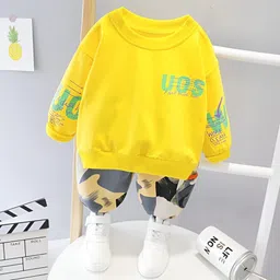 Googo Gaaga Cotton Full Sleeves UOS Text Printed Sweatshirt With Joggers Set - Yellow-picture-26