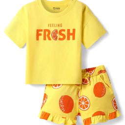Honeyhap Premium100% Cotton Knit Half Sleeves Shorts Night Suit with Bio Finish & Fruits Print - Lemon Verbena & Autumn Sunset-picture-24
