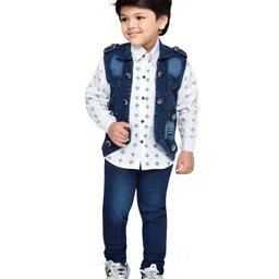 AJ Dezines Cotton Full Sleeves Abstract Printed 3 Piece Party Suit Set - Blue-picture-30