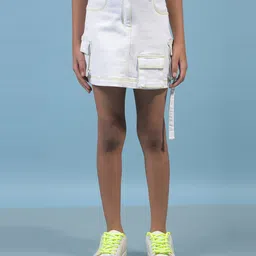 CRIMSOUNE CLUB Cotton Woven Solid Skirt - White-image-74