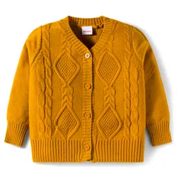 Babyhug Knit Full Sleeves Front Open Sweater with Cable Knit Design - Yellow-picture-33