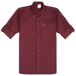 CAVIO Cotton Woven Full Sleeves Solid Shirt - Maroon-picture-17