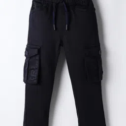 Olio Kids Cotton Woven Full Length Trouser With Cargo Pockets - Navy Blue-picture-12
