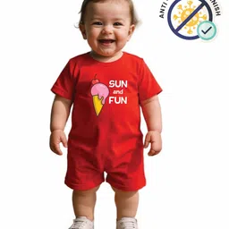COCOON ORGANICS 100% Cotton Knit Half Sleeves Ice Cream Printed Anit Microbial Romper - Red-image-72