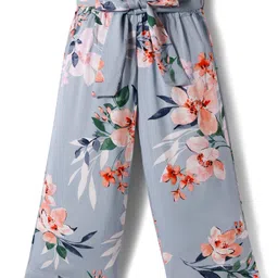 CrayonFlakes Rayon Woven Floral Printed Belted Palazzo - Blue-picture-13