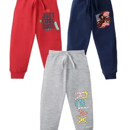 KAVEE Pure Cotton Knit Pack Of 3 Biker & Typography Printed Bio Washed Lounge Pants - Red Grey & Navy Blue-picture-23