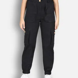 Cutiekins Lycra Woven Solid Cargo Pants - Black-picture-14