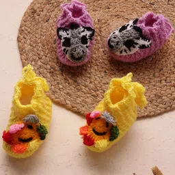 MayRa Knits Hand Knitted Woven Pack Of 2 Zebra & Floral Applique Detailed Booties - Purple & Yellow-picture-21