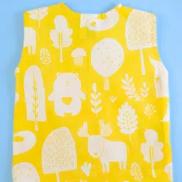 Keebee Organics Sleeveless Animals Printed Organic Cotton Jhabla - Yellow image 3
